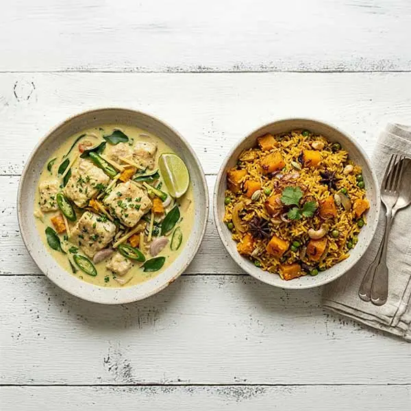 Coconut Lime Fish Moilee with Pumpkin Pilaf